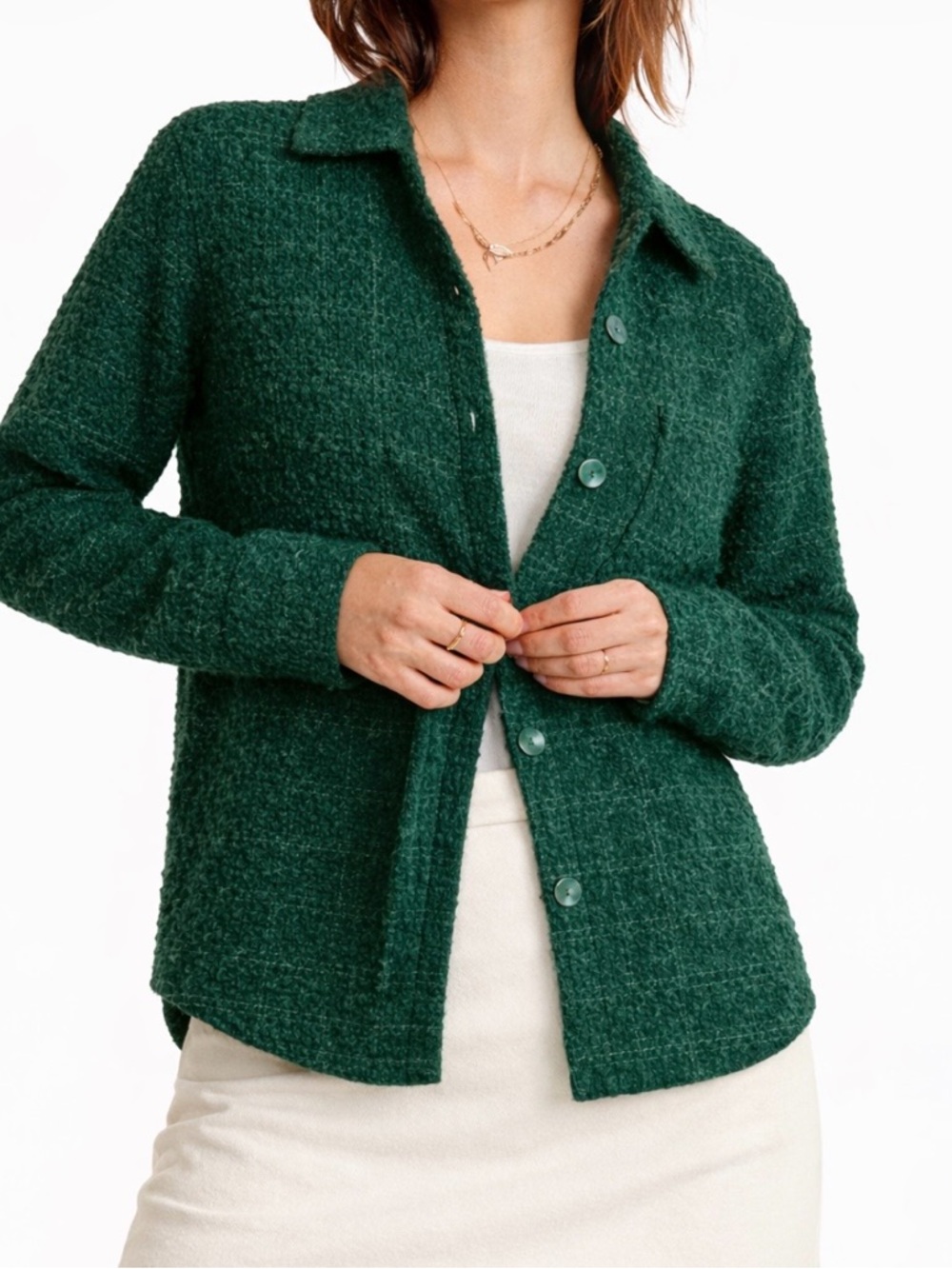 Abercrombie & Fitch Green Bouclé Shacket XS Oversized